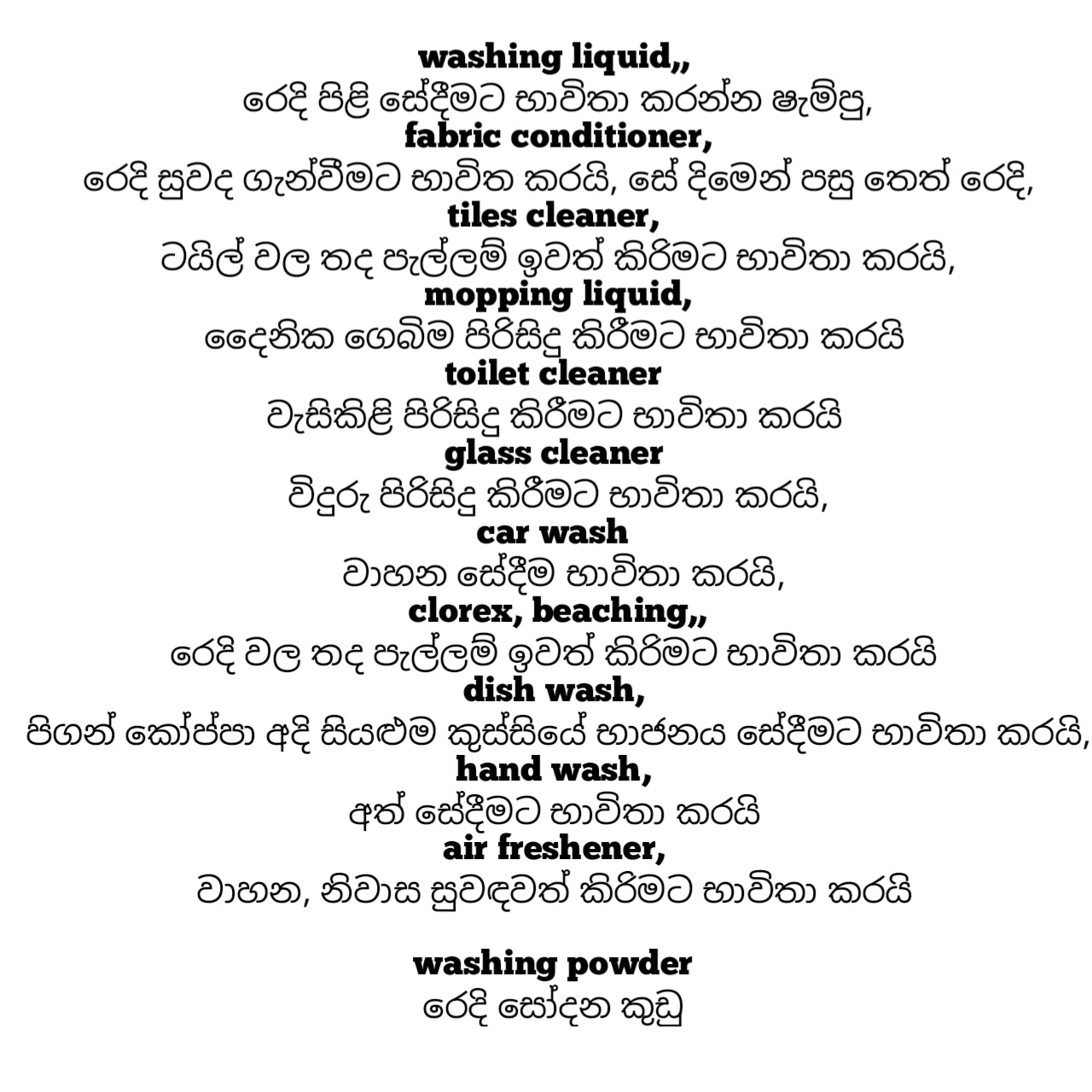 Cleaning materials for domestic use ,, fabric softener (සුවද ගැන්වීම)